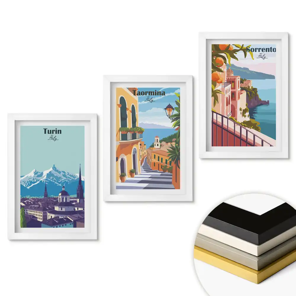 Italská města kouzlo a krása triptych v rámu