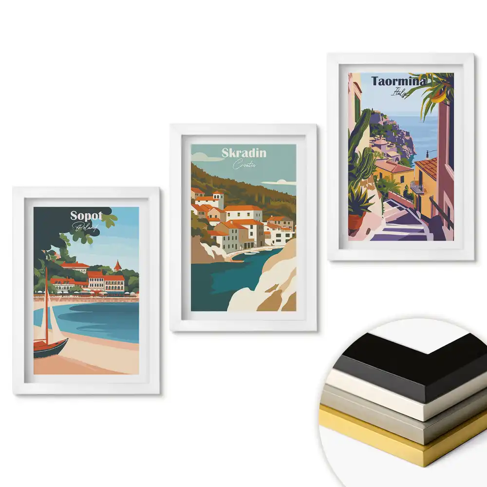 Triptych v rámu Prázdninové destinace: Sopoty, Skradin, Taormina