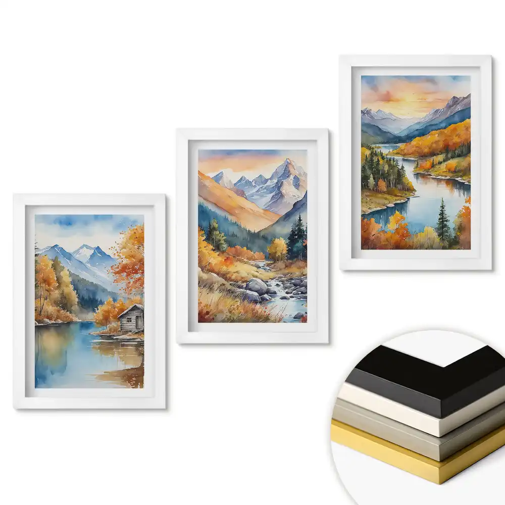 Triptych v rámu Podzimní horská krajina v akvarelu