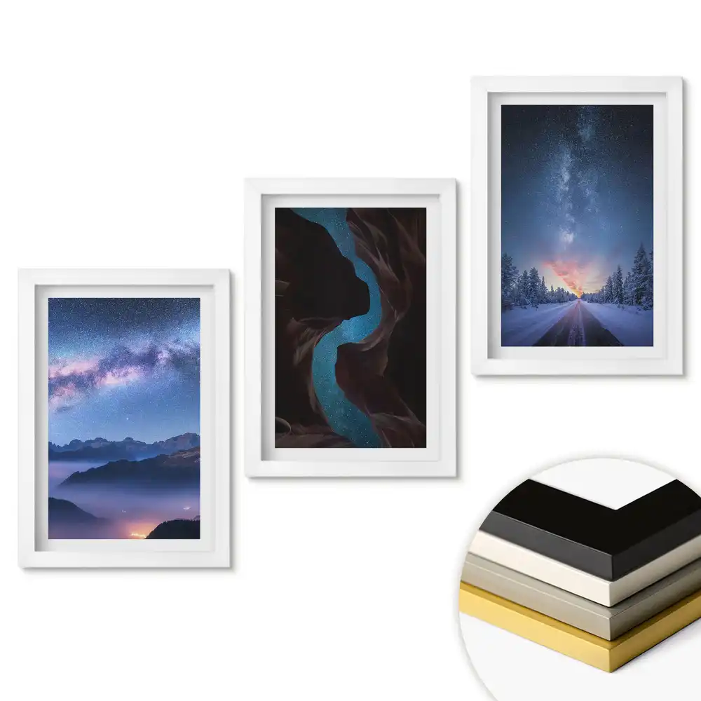 Triptych Kosmické krajiny a tajemné kaňony v rámu