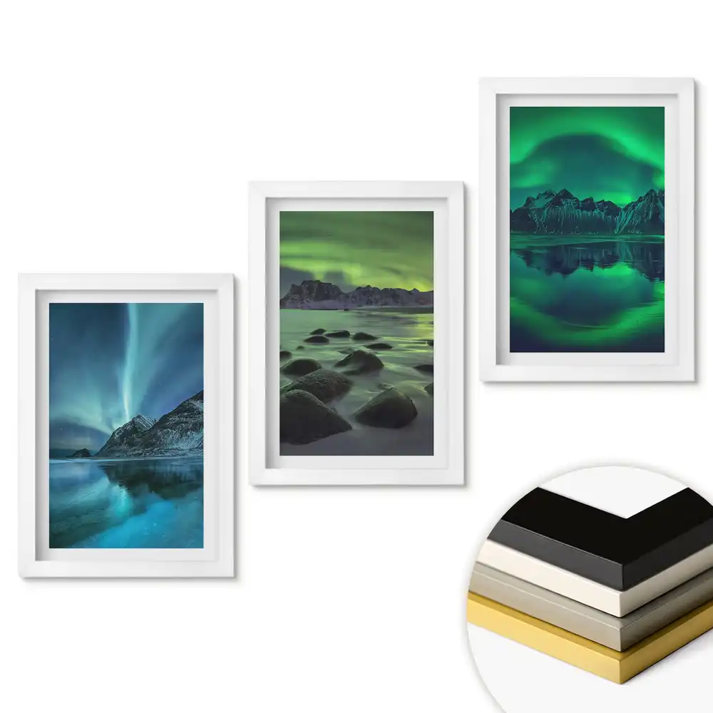 Triptych Snové obrazy severní krajiny v rámu