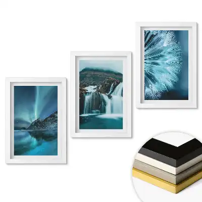 Triptych Snové krajiny v modrých odstínech v rámu