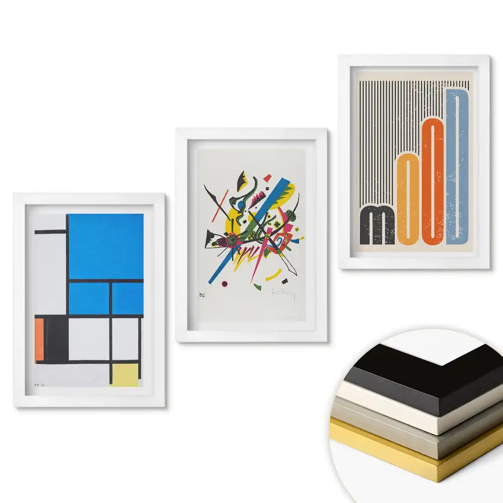 Triptych v rámu Abstraktní kompozice barev a tvarů