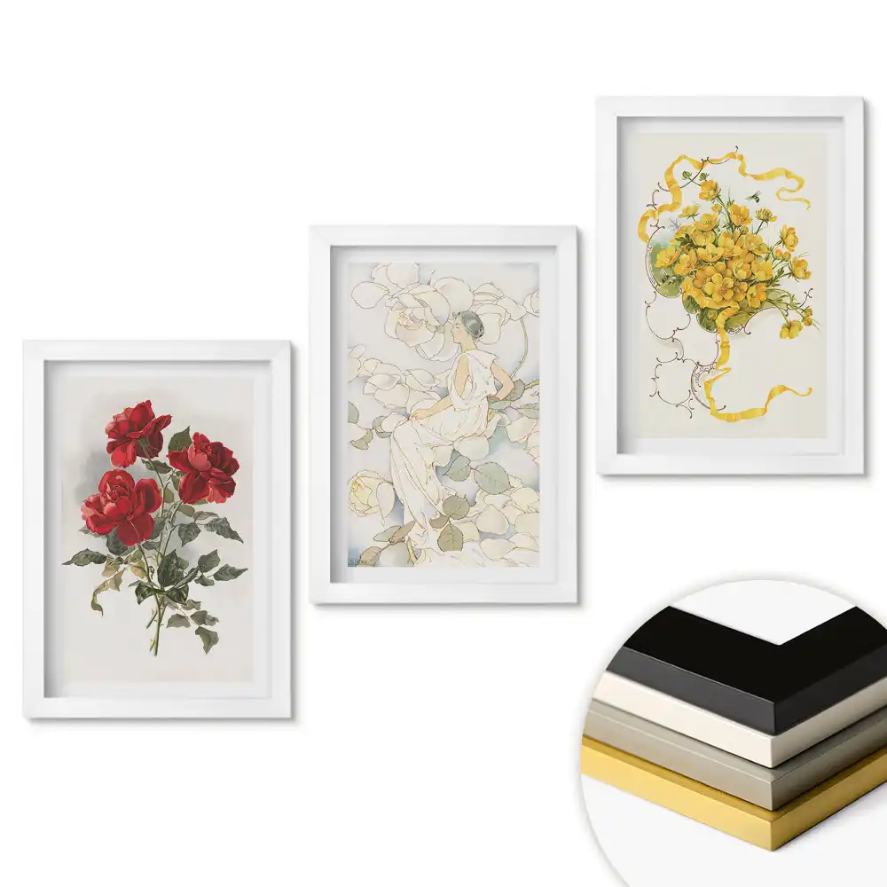 Triptych Květiny a elegance v umění v rámu