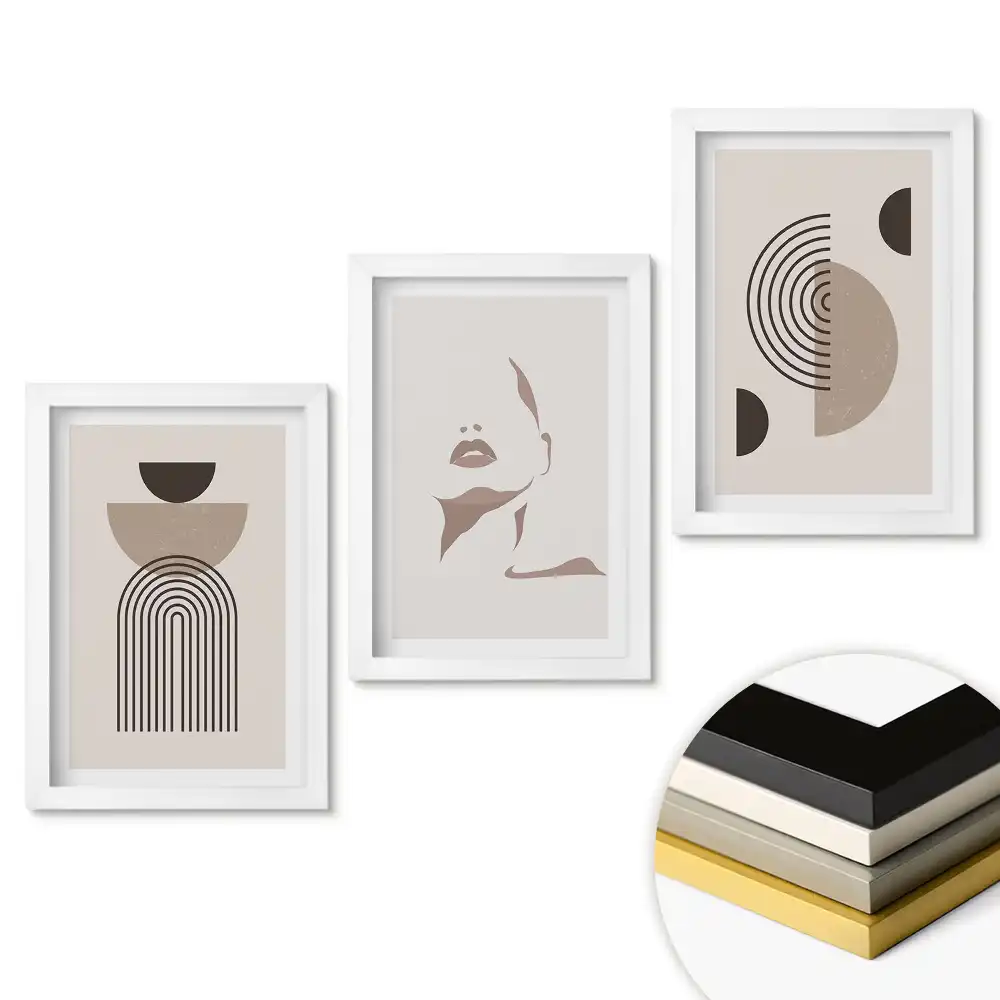 Triptych v rámu Abstraktní tvary v tlumených barvách