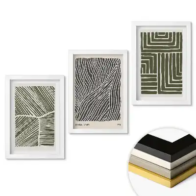 Triptych v rámu Abstraktní vzory v odstínech zelené