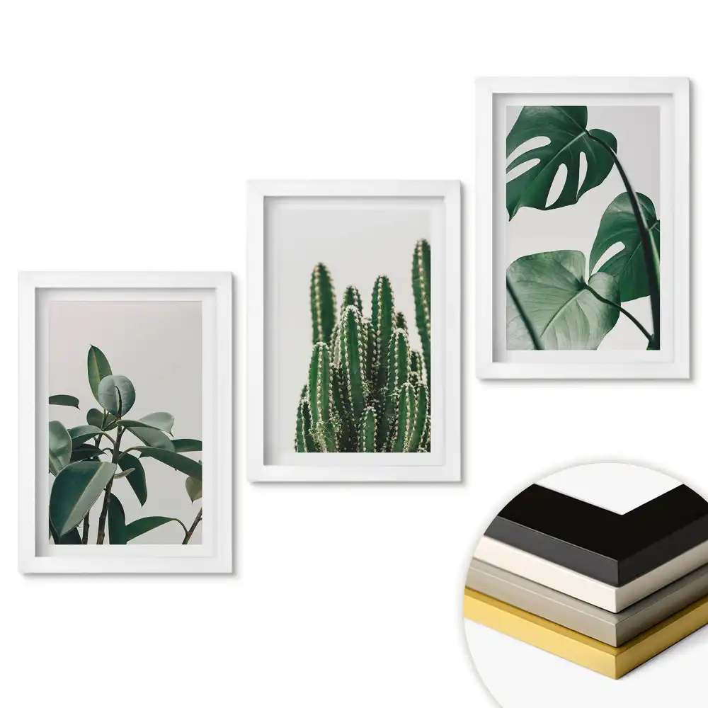 Triptych v rámu Zelená harmonie v minimalistickém stylu