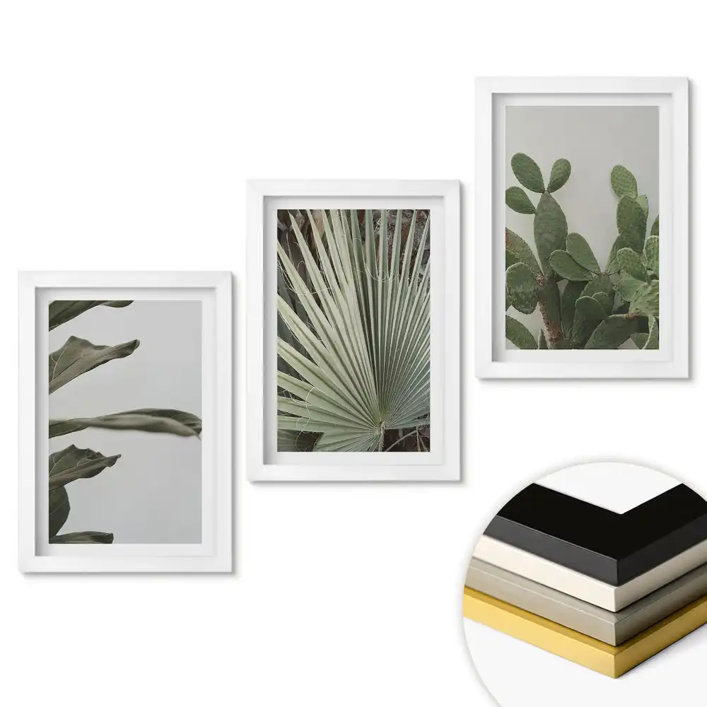 Triptych v rámu Zelená harmonie v minimalistickém stylu