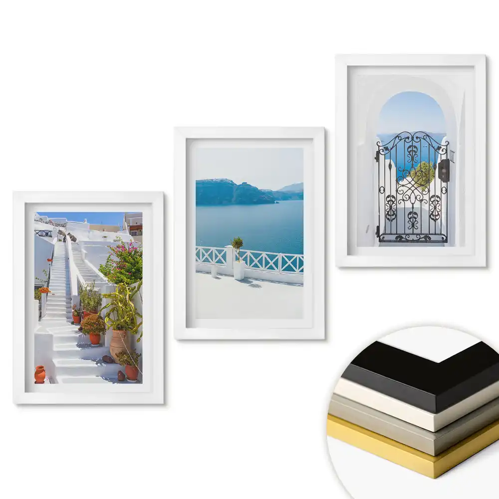 Triptych v rámu Malebné výhledy na řecké ostrovy