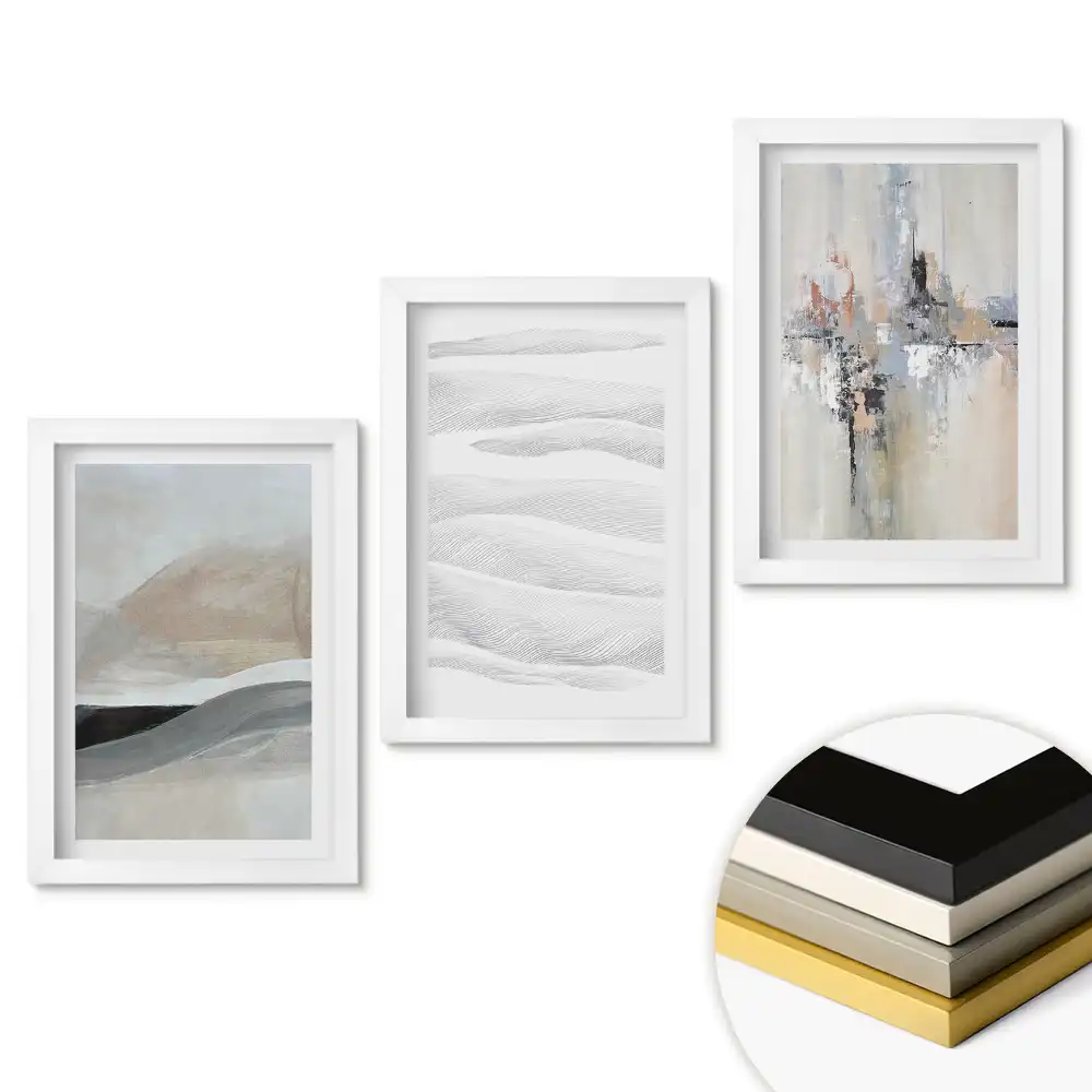 Triptych v rámu Abstraktní krajiny v tlumených barvách