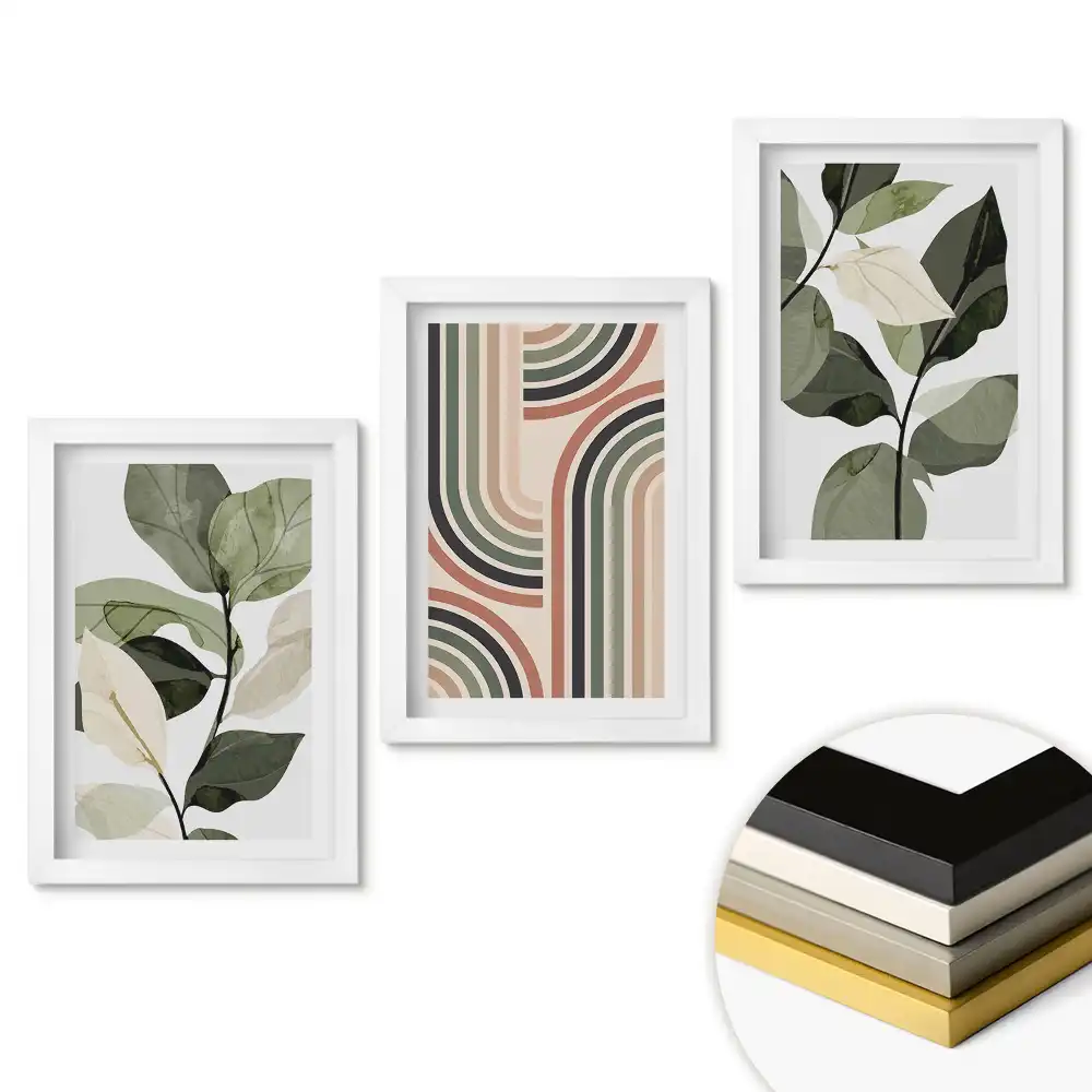 Set obrazů do obývacího pokoje s motivem rostlin v moderním stylu