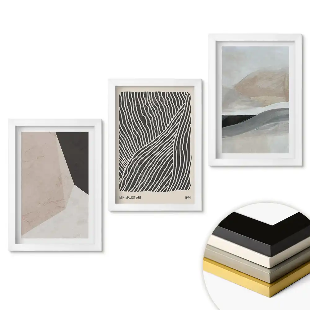 Triptych v rámu Abstraktní kompozice v tlumených barvách