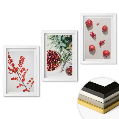Triptych v rámu Červené ovoce a rostliny v detailu