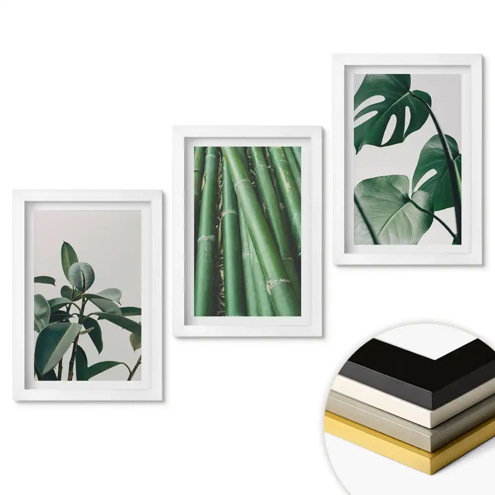Triptych Zelené listy v rámu