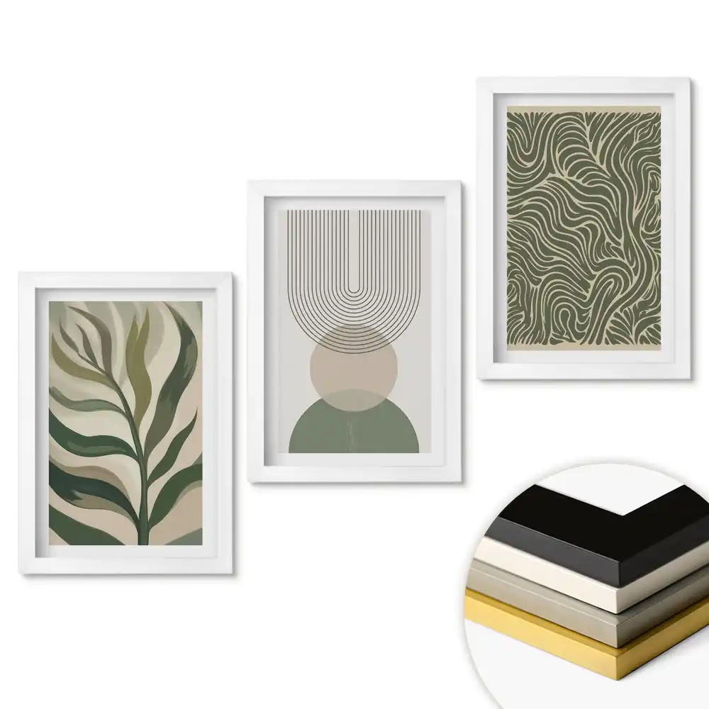 Triptych v rámu s minimalistickou rostlinnou inspirací