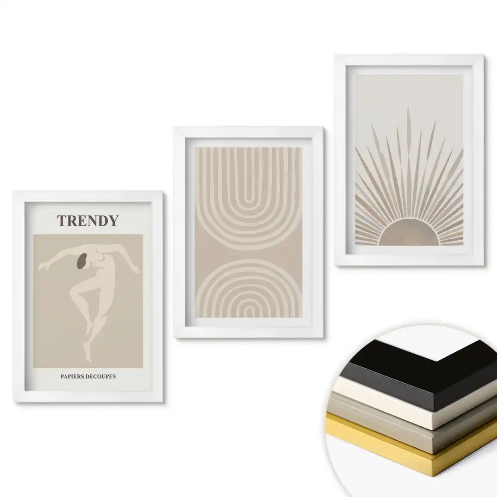 Triptych v rámu s moderním minimalistickým designem
