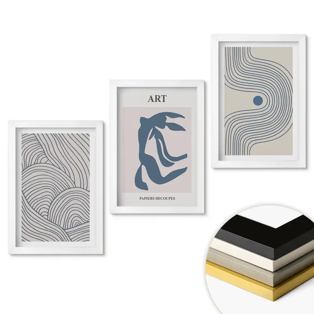 Triptych Abstraktní vzory v jemných odstínech v rámu