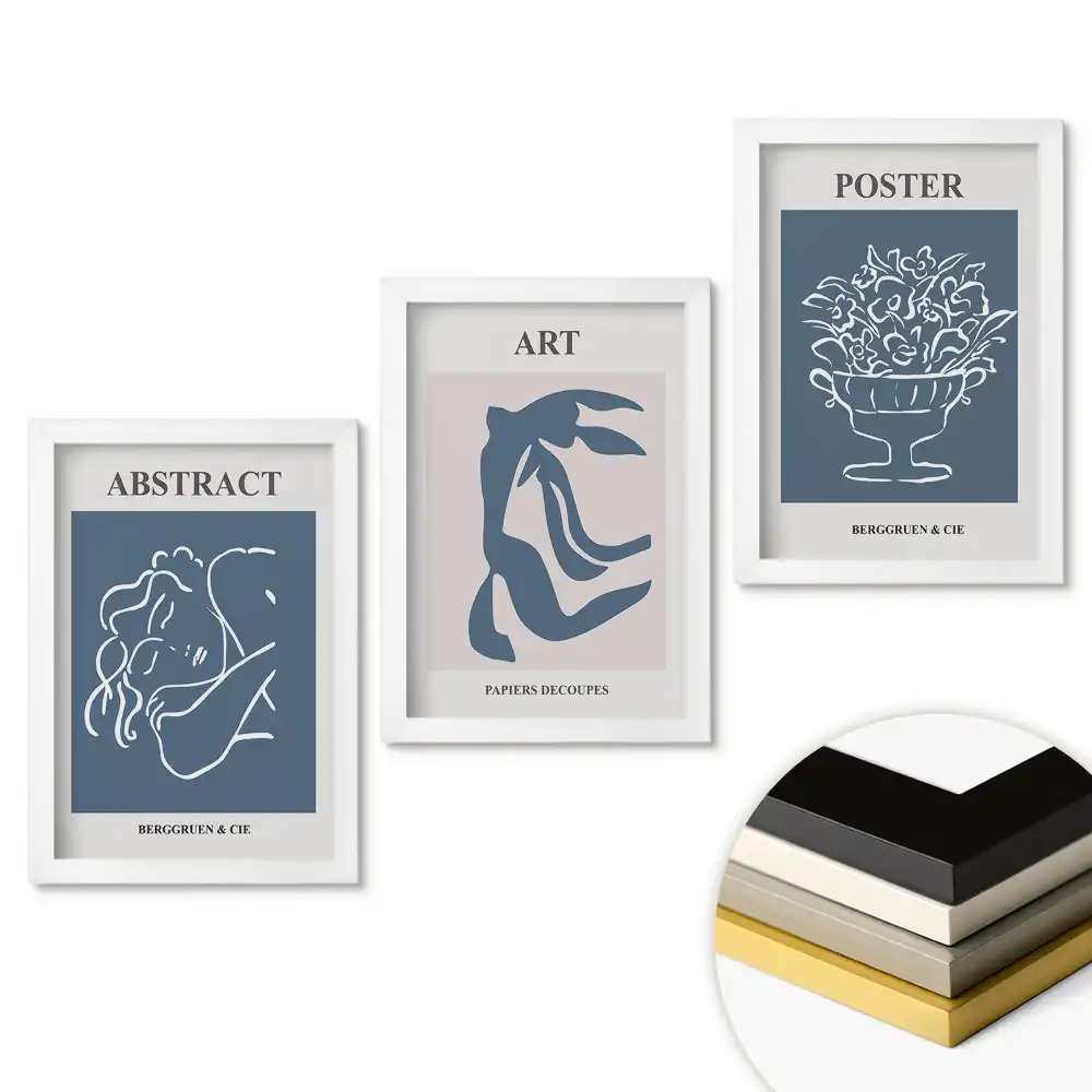 Minimalistický triptych v rámu v tlumených barvách