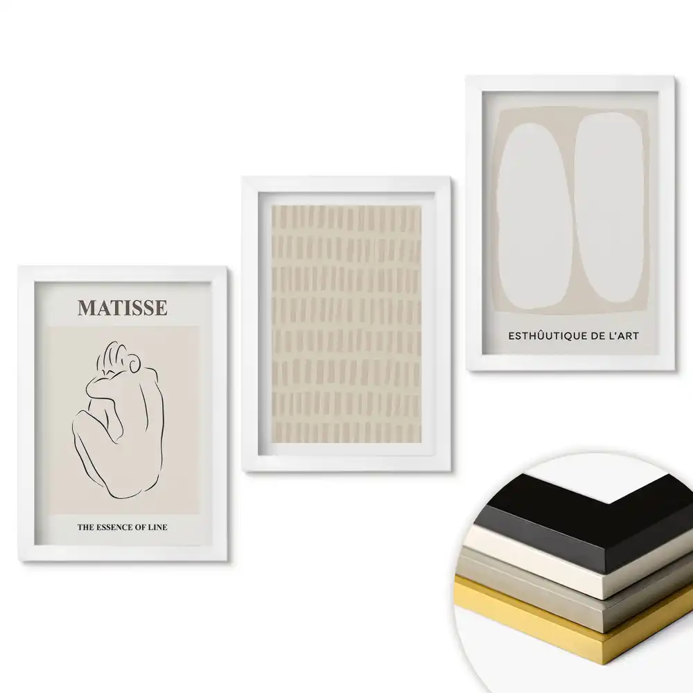 Minimalistický triptych v rámu inspirovaný uměním