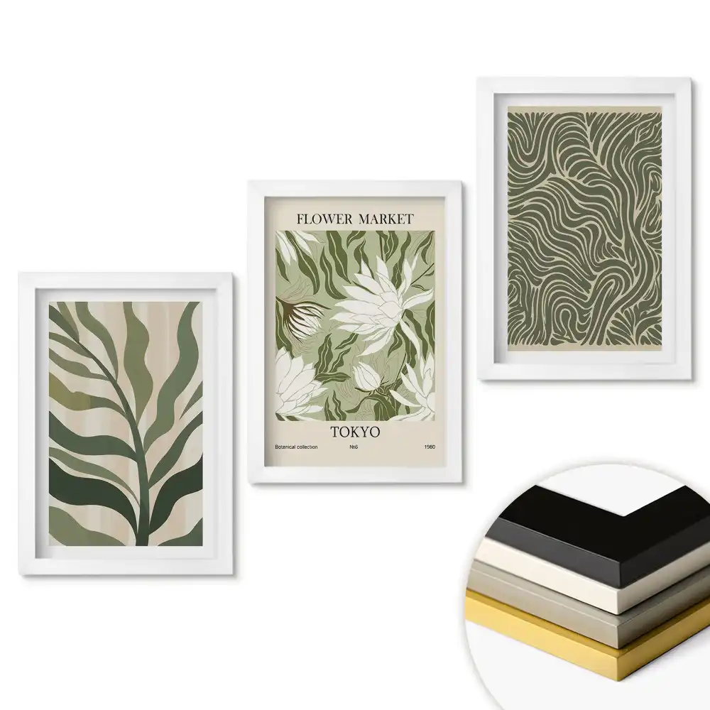 Triptych Zelené inspirace v moderním rámu