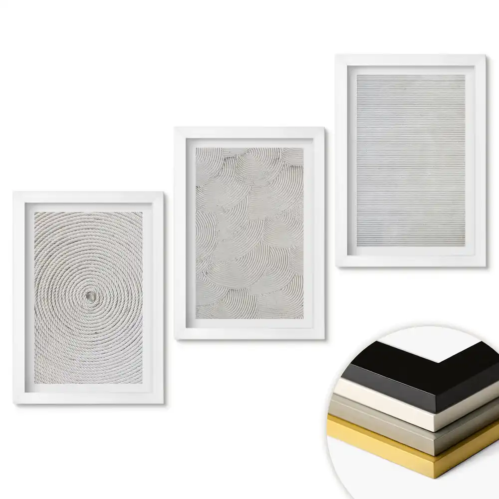 Triptych Abstraktní vzory v monochromatických odstínech v rámu
