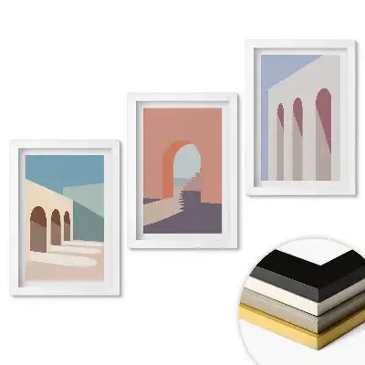 Sada obrazů do obývacího pokoje Moderní architektura v pastelových barvách