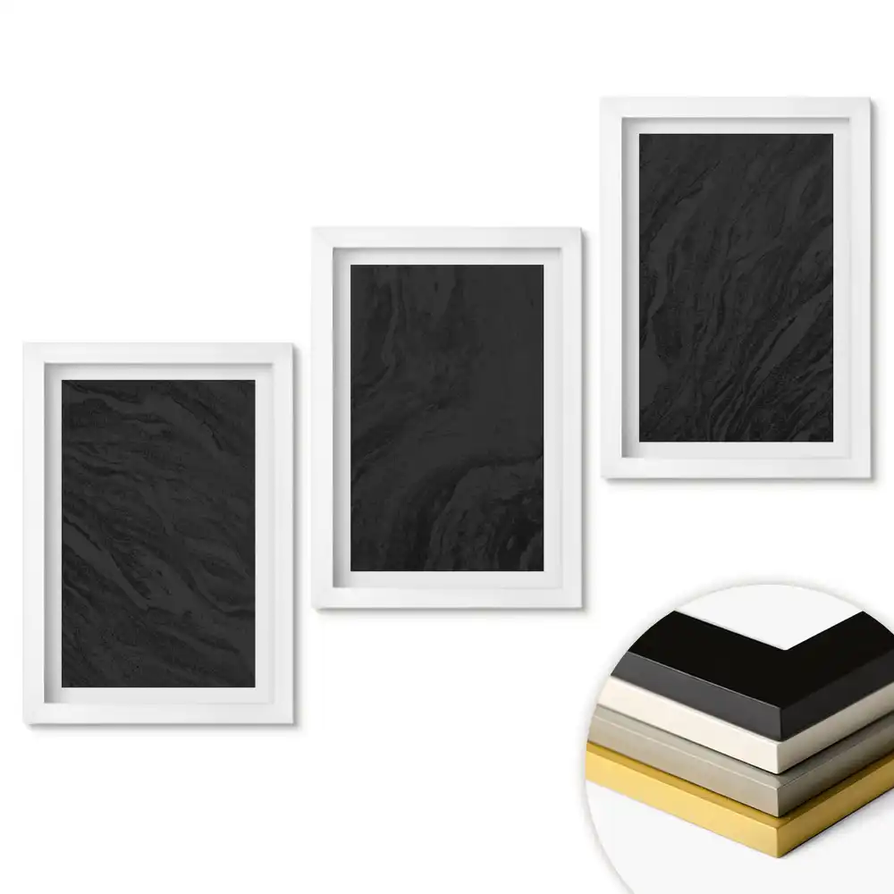 Sada obrazů do obývacího pokoje s minimalistickým černým pozadím