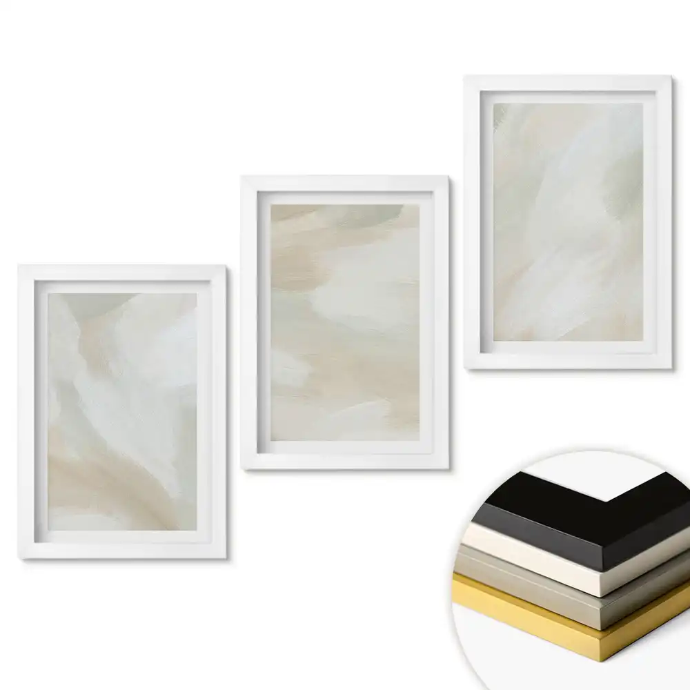 Triptych Abstraktní kompozice v jemných odstínech v rámu