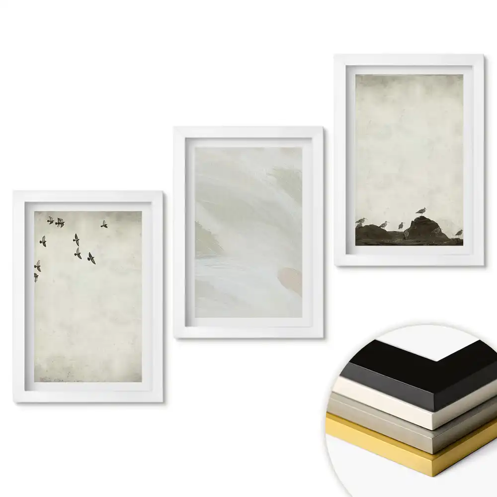 Sada obrazů do obývacího pokoje Minimalistické krajiny v odstínech šedé