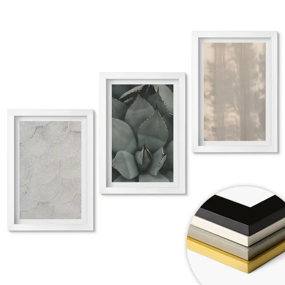 Sada obrazů do obývacího pokoje s motivem přírodních textur v minimalistickém stylu