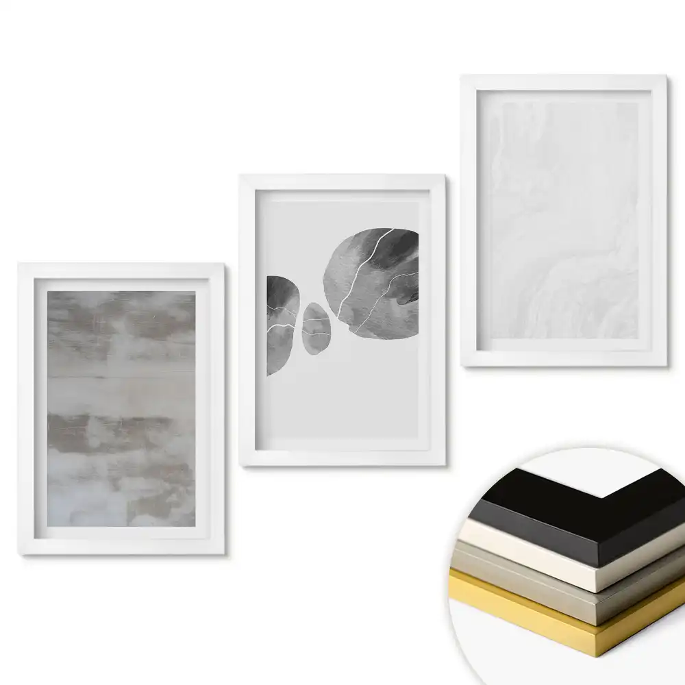 Sada obrazů do obývacího pokoje Minimalistická grafika v odstínech šedé
