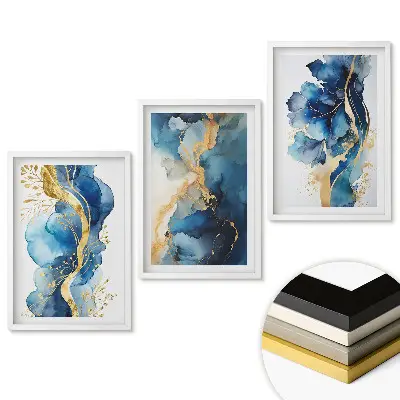 Triptych v rámu Modré akvarely se zlatými akcenty