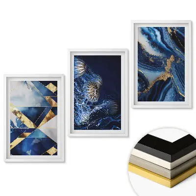 Triptych v rámu Elegance v odstínech modré a zlaté