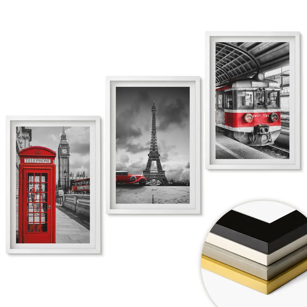 Triptych Městské ikony v rámu v monochromatickém stylu