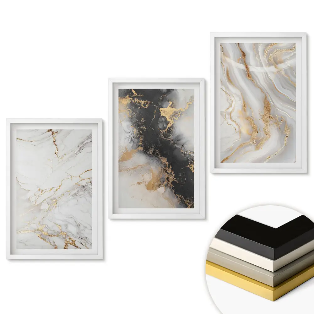 Triptych v rámu Elegantní abstrakce v odstínech mramoru