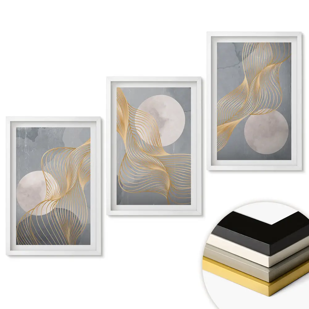 Triptych v rámu Abstraktní vlny a měsíc