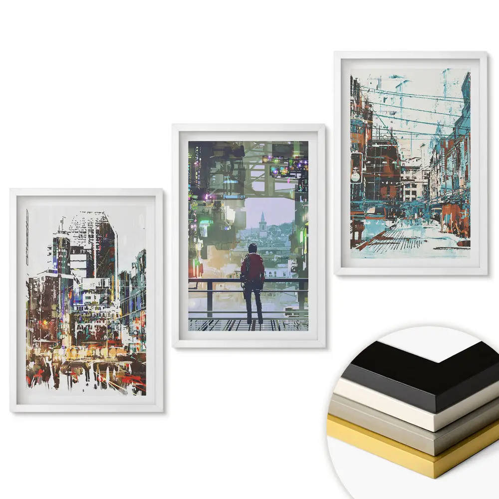 Triptych v rámu Moderní město v abstraktní podobě