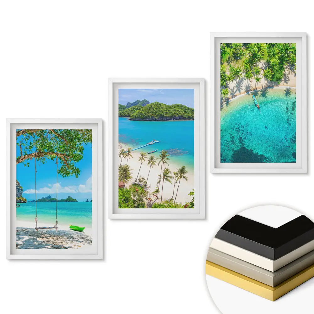 Triptych Tropické pláže a modré moře v rámu