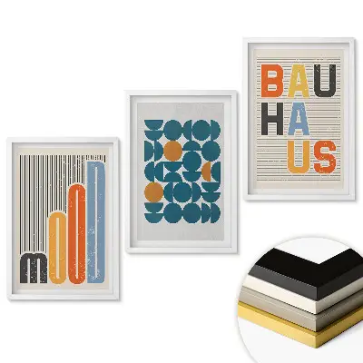Triptych v rámu Moderní grafika ve stylu Bauhaus