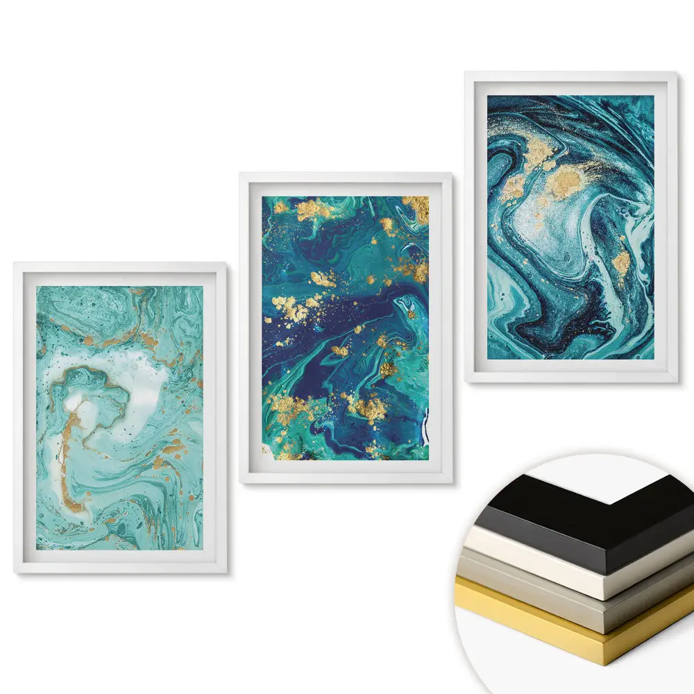 Triptych Abstraktní vzory v odstínech modré v rámu