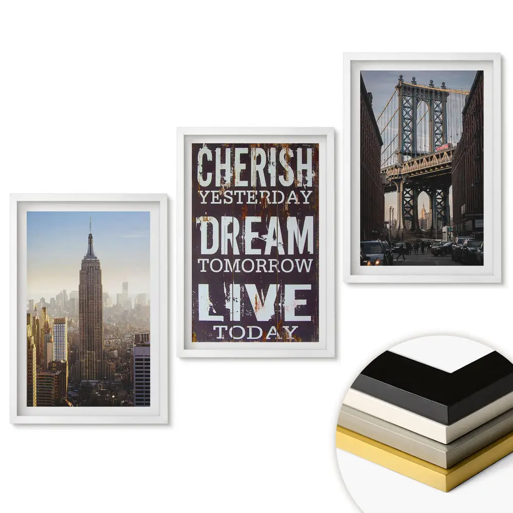 Sada obrazů do obývacího pokoje s motivem New Yorku a inspirativními slogany