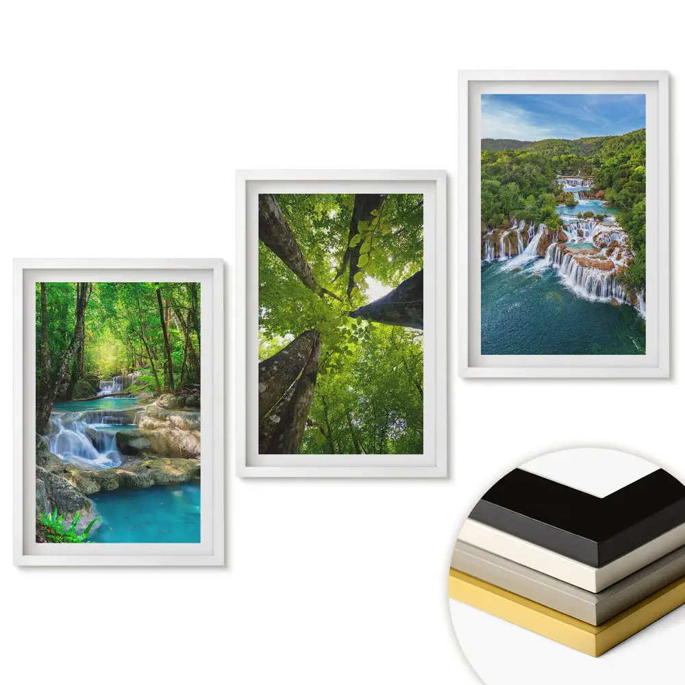 Triptych v rámu Zelená krajina s vodopády