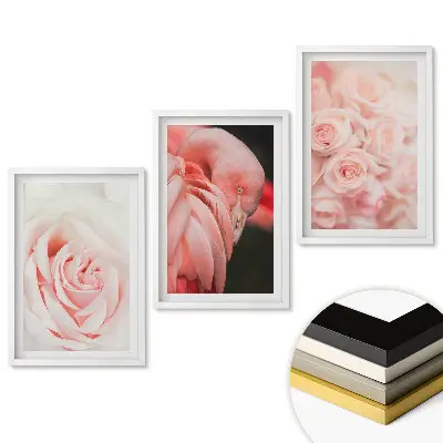 Triptych v rámu Jemné odstíny růžové a květin