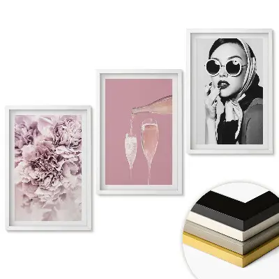 Triptych v rámu Elegance v růžové a černé