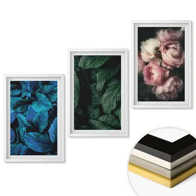 Triptych v rámu Zelené listy a růžové květy
