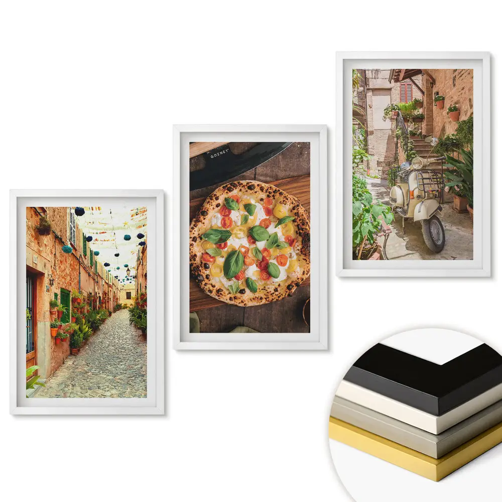 Triptych v rámu Okouzlující uličky a italská atmosféra s pizzou