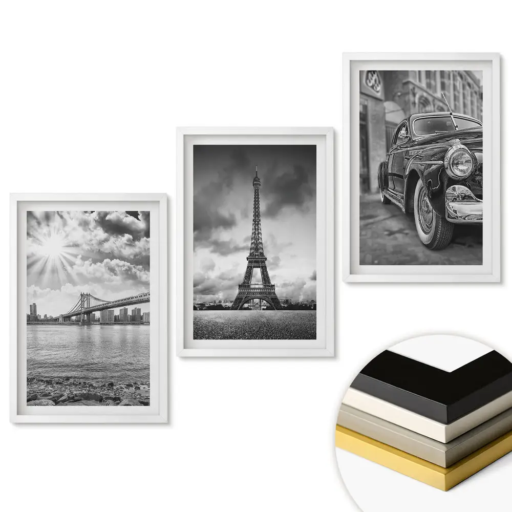 Triptych Města a jejich ikony v rámu v monochromatickém provedení