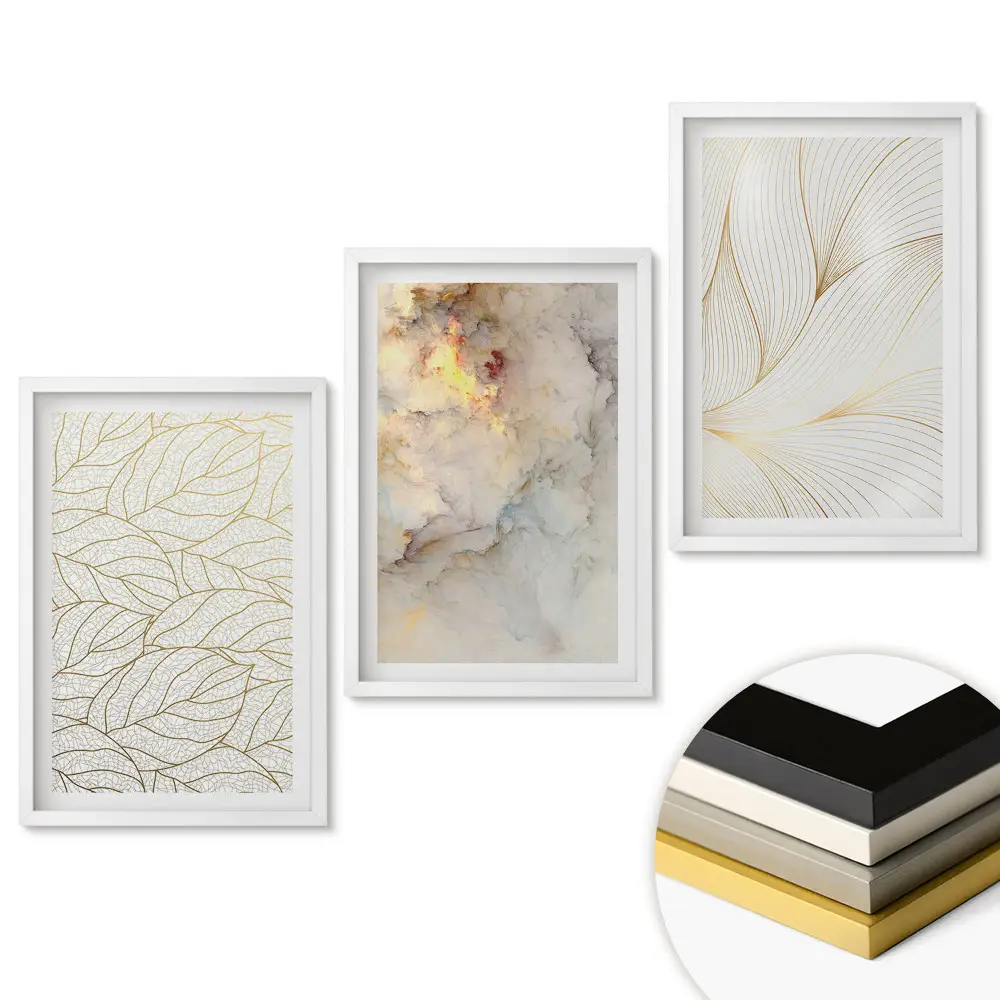 Set obrazů do obývacího pokoje s elegantními minimalistickými motivy