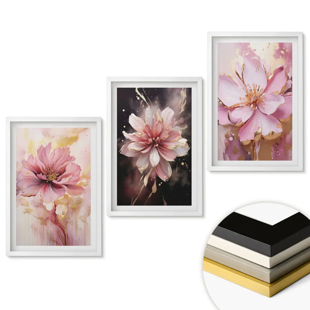 Triptych Květinová inspirace v jemných odstínech v rámu