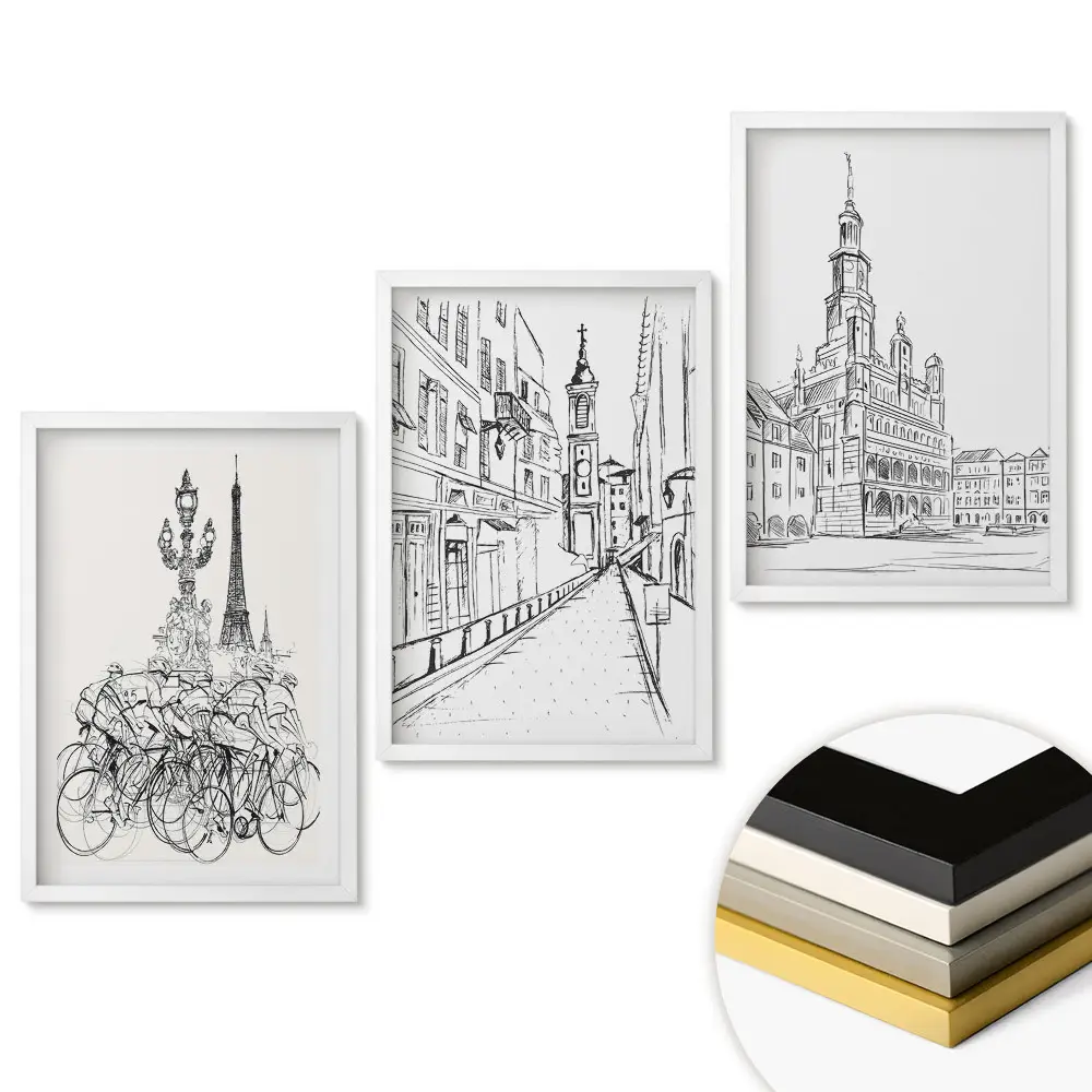 Set obrazů do obýváku Města v řadě, minimalistické umění